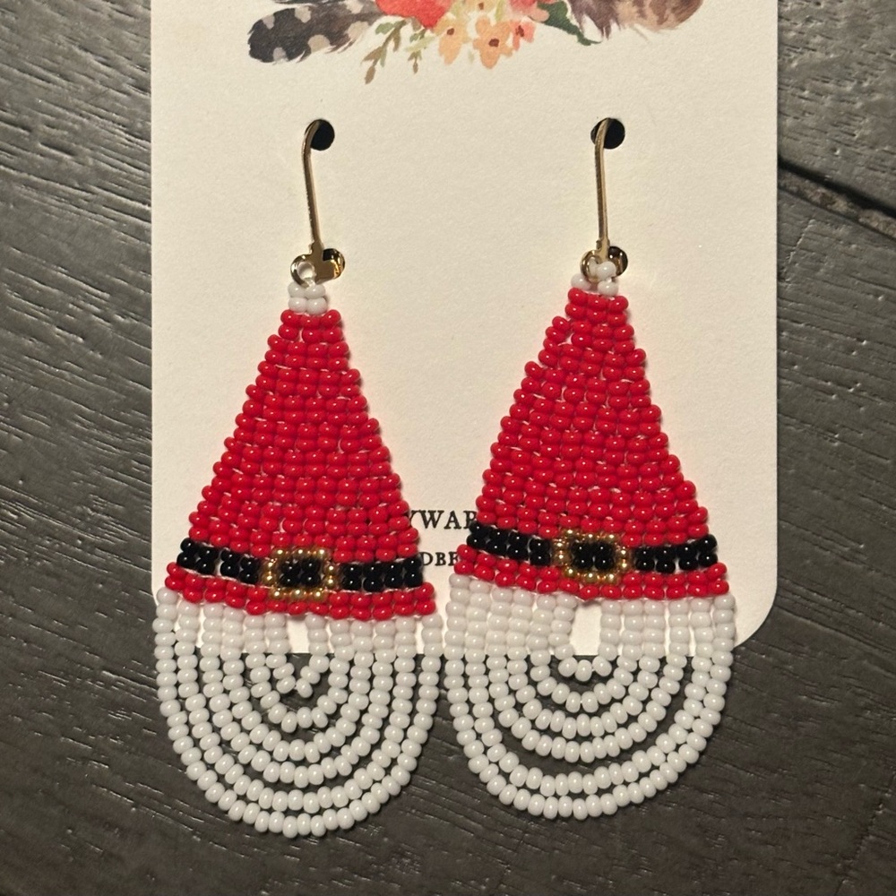 Festive Red and White Beaded Earrings